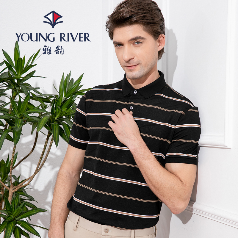 YOUNG RIVER/雅韵正品男士商务休闲时尚通勤条纹短袖T恤-图2