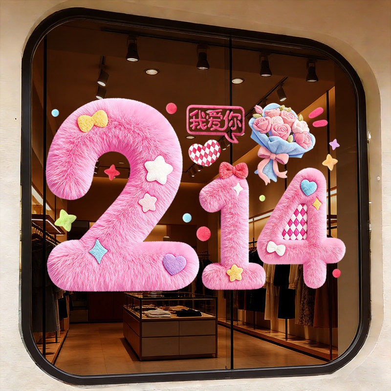 粉色毛绒214我爱你UV贴纸,淘宝优惠券,粉丝福利购,淘宝优惠卷