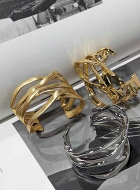 开口素圈戒指不规则多层缠绕镀金手镯女夸张高级感首饰镯子ins风