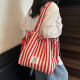 Striped canvas tote bag large capacity shoulder commuter bag