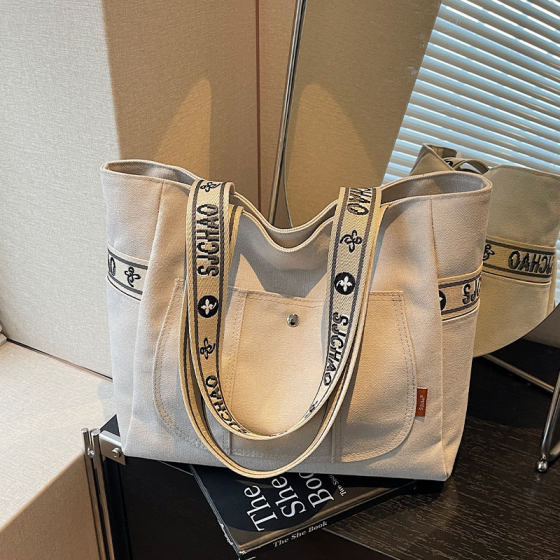 Large capacity canvas commuter bag casual shoulder tote bag