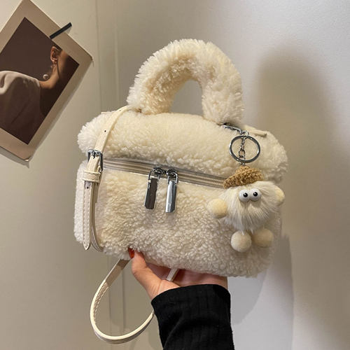 冬天羊羔毛绒绒包包女士2025新款时尚手提小方包百搭高级感斜挎包 - 图2