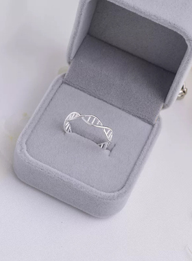 S925纯银DNA戒指单人小众双螺纹设计几何交织开口可调节指环女ins