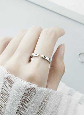 s925纯银勇气戒指情侣款女生闺蜜指环一对男士简约对戒小众刻字