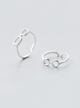 2025新款纯银眼镜戒指小众设计一对男女学生可爱闺蜜情侣对戒刻字