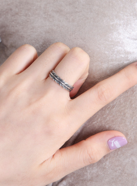 三生有幸情侣戒指纯银女生小众两只不一样的对戒杏叶男士一对刻字