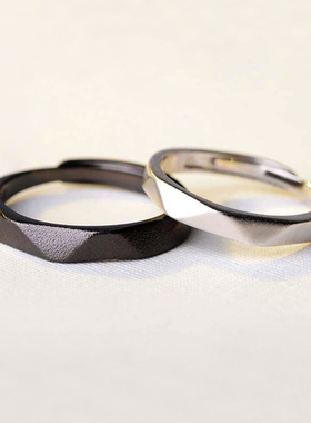 朝暮情侣戒指项链女学生党闺蜜黑白纯银一对小众纪念礼物对戒刻字