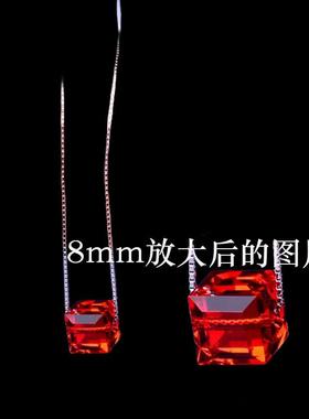 本命年大红色项链甜蜜方糖简约颈链闪亮透彻炫彩晶吊坠女锁骨饰品