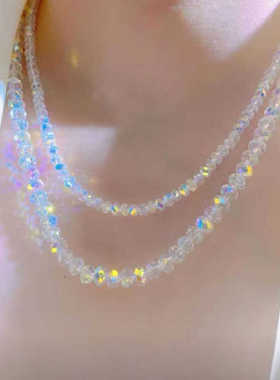 水晶超闪透亮锁骨链银色双层项链