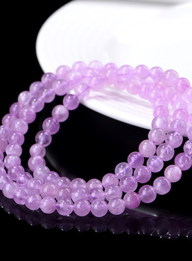 天然7A级紫锂辉三圈圆珠佛珠手链  紫锂辉散珠手串