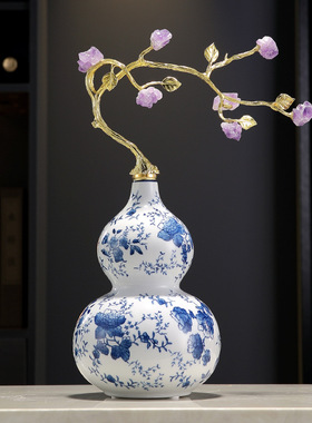 青花陶瓷夫妻大象摆件客厅电视柜酒柜办公室玄关新居乔迁装饰摆件