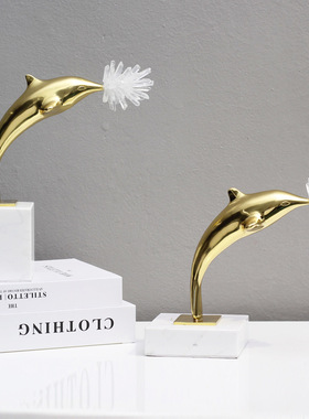 黄铜招财紫晶海豚摆件客厅家居装饰摆件工艺品招财办公室送礼摆设