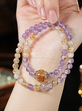 网红爆款天然紫水晶手串女小众轻奢双层手链夏日高级感精致手饰品