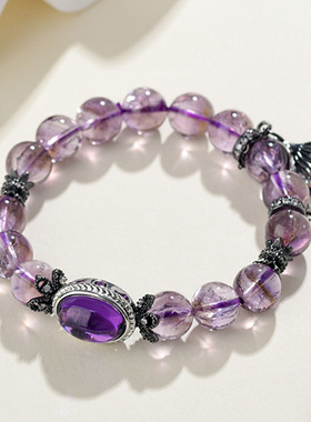 天然紫阿赛水晶鱼尾手链微镶轻奢华丽大气时尚复古女士款手串