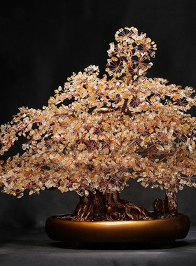 新款精选天然巴西黄水晶招财摇钱树家居装饰品开业乔迁送礼品摆件