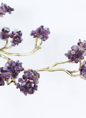 紫晶水晶发财树摆件客厅玄关电视柜办公室装饰品铜工艺品乔迁礼物