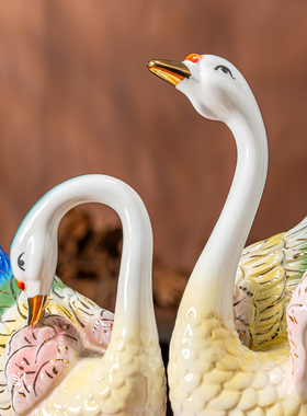 轻奢手绘陶瓷描金天鹅摆件婚房客厅酒柜电视柜装饰品闺蜜结婚礼物