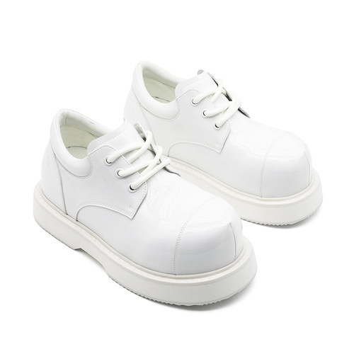 【帽子先森】瓦亮白色牛皮鞋男厚底真皮松糕鞋大头米奇德皮鞋潮鞋 - 图3