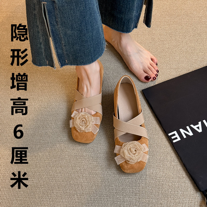 羊皮版~甜美风方头芭蕾鞋女内增高交叉带浅口玛丽珍鞋中跟单鞋女,淘宝优惠券,粉丝福利购,淘宝优惠卷