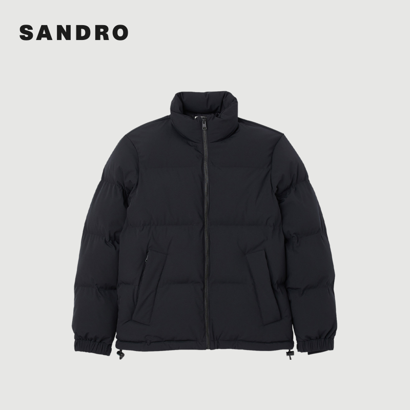 SANDRO秋冬男装经典款法式简约休闲黑色拉链门襟立领抽绳棉服外套,淘宝优惠券,粉丝福利购,淘宝优惠卷