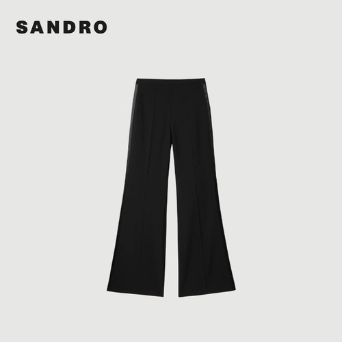 季末6折SANDRO2025秋冬新款女装法式休闲黑色简约微喇休闲裤长裤 - 图3