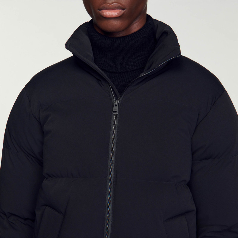 SANDRO秋冬男装经典款法式简约休闲黑色拉链门襟立领抽绳棉服外套,淘宝优惠券,粉丝福利购,淘宝优惠卷