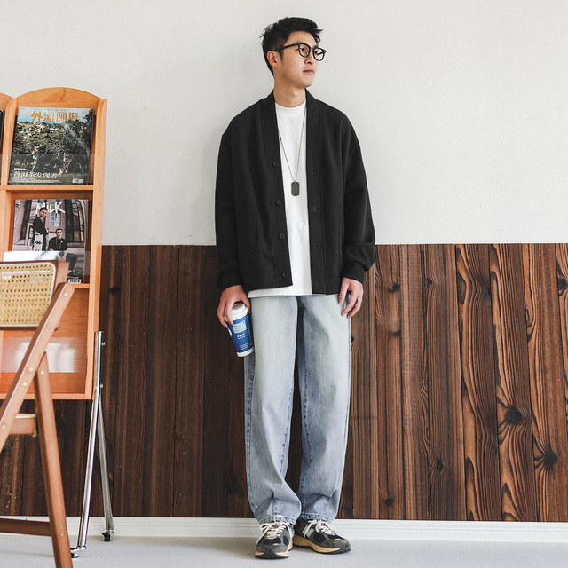 Heima Qizuo solid color waffle cardigan
