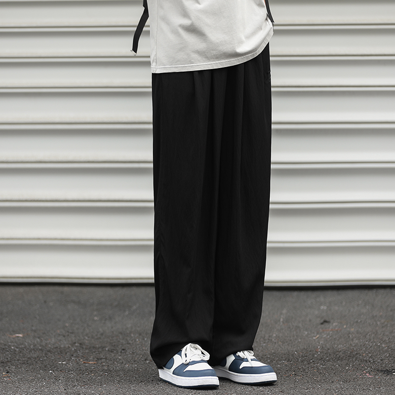 嘿马七作日系复古夏季凉爽透气轻薄刺绣长裤宽松直筒休闲裤子潮牌 - 图1