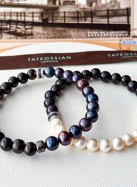 北京闪Tateossian乌木珍珠手链