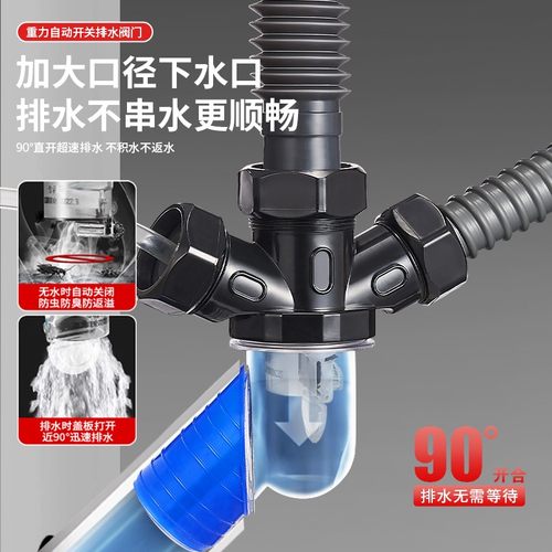 45度墙排下水三通卫生间面盆洗衣机360度旋转防反味防溢防臭神器 - 图0