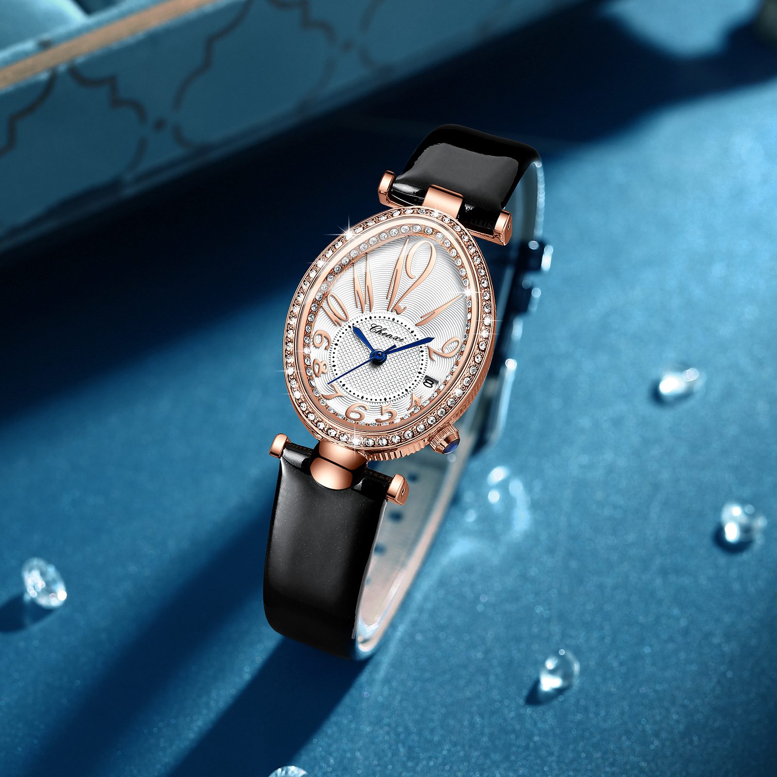 2025年新款成熟高贵女士手表防水日期休闲学生皮带镶钻日历女表潮 - 图1