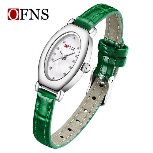 欧范尼女士手表镶钻皮带30M防水手表椭圆小表盘中古风石英表 - 图2