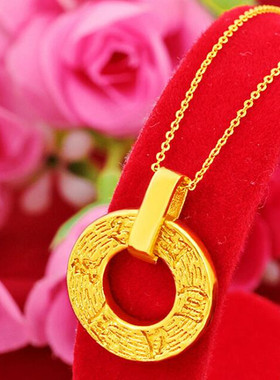 越南沙金六字真言平安扣吊坠链子