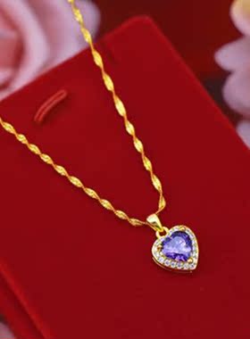 越南沙金女士微镶锆石爱心吊坠