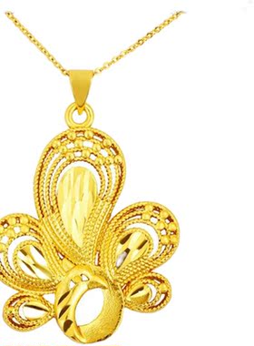 女士孔雀开屏吊坠仿真金项链