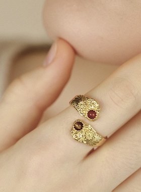 CLOSENSE天然石开口戒指金银双色