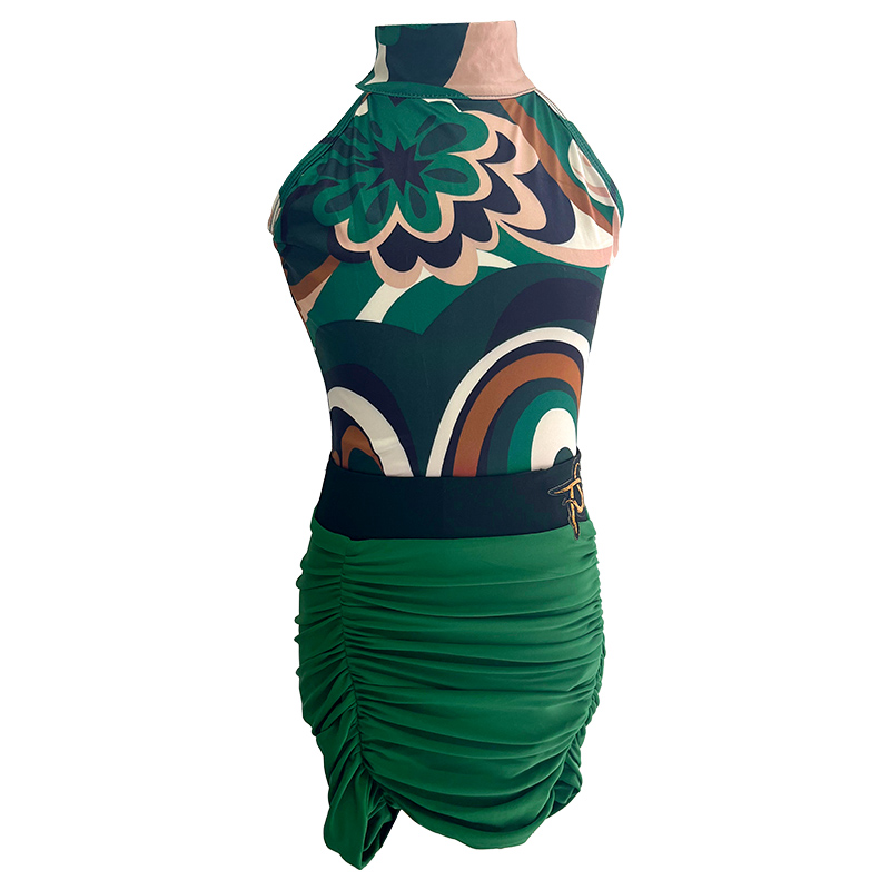 新品少儿拉丁舞蹈练习表演分体少儿练功训练演出服绿色花朵比赛服 - 图3