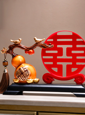 柿柿如意双喜临门福字喜庆新婚房结婚礼物摆件高档客厅电视柜装饰
