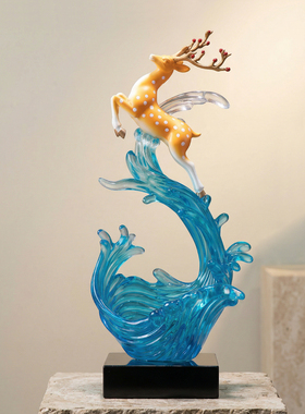 风生水起新中式福鹿客厅玄关钥匙收纳装饰乔迁新居工艺礼品摆件