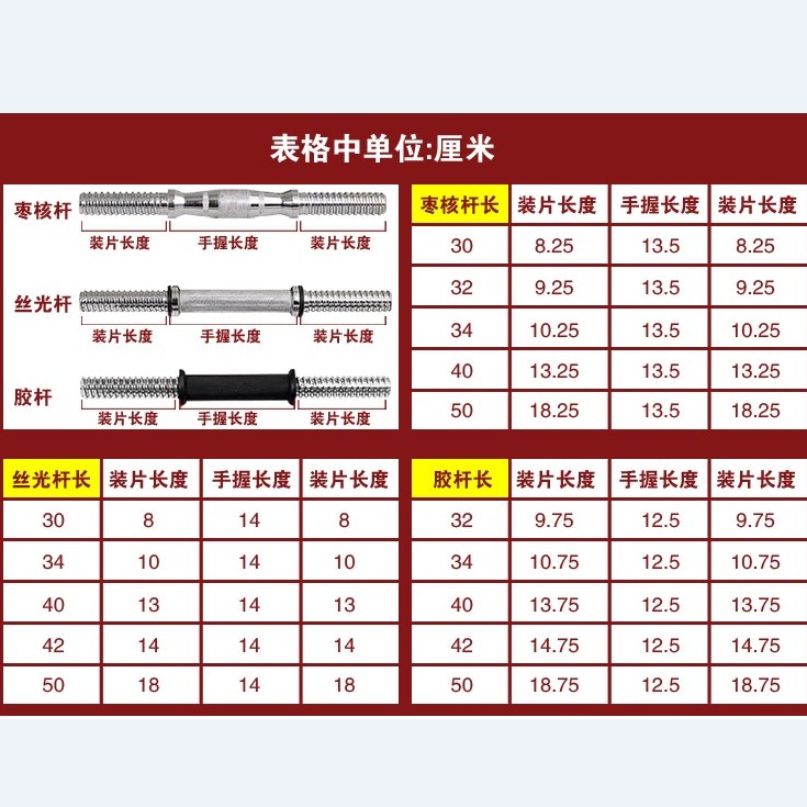 包胶哑铃杆50cm长哑铃杠枣核纯铁哑铃丝光杆双保险螺母连接器配件 - 图0