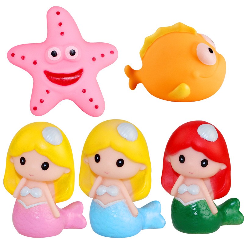 儿童洗澡玩具美人鱼捏捏叫玩具海洋动物洗澡婴儿游泳馆戏水玩具 - 图0