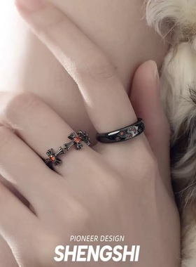 星月戒指女黑暗风十字架小众款