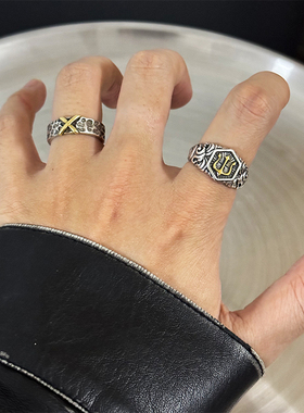 美式复古陨星三叉戟男戒指