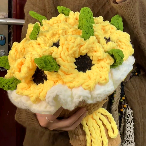 DIY编织冰条线向日葵手工花束毛线钩针材料包玫瑰花手捧花礼物女 - 图3