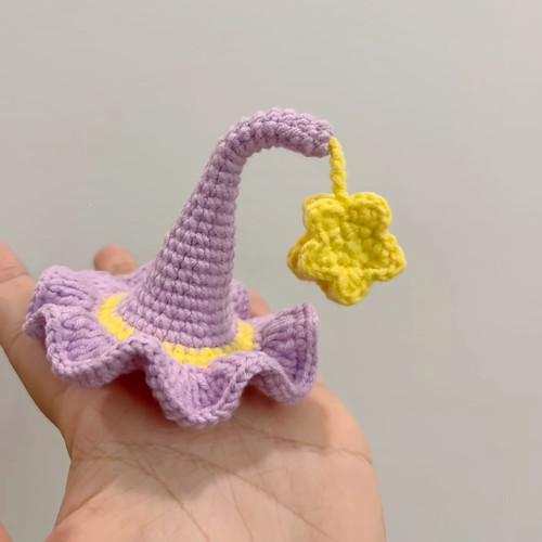 DIY钩织精灵帽发夹毛线编织材料包钩针星星魔法帽发饰手工礼物女 - 图1