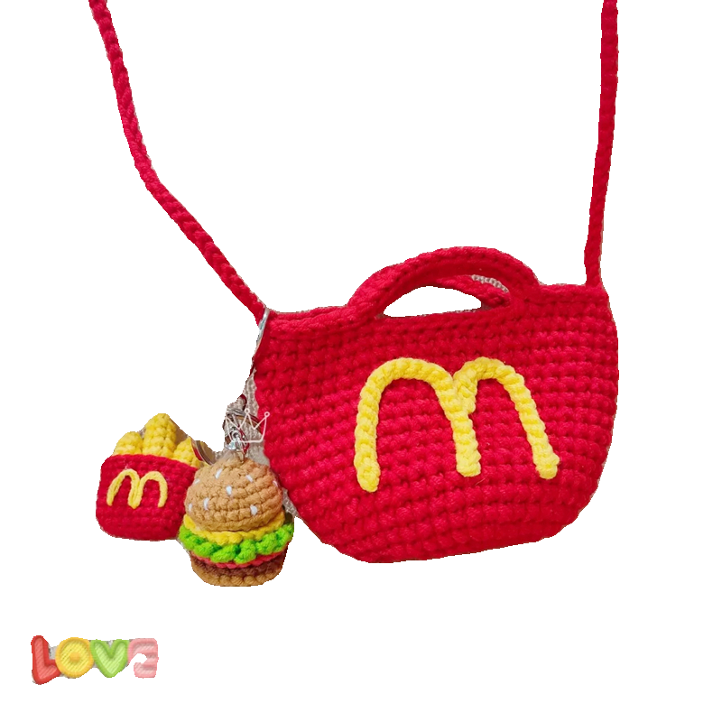 DIY钩织麦当劳包毛线编织材料包手工汉堡迷你零钱包麦门礼物小包,淘宝优惠券,粉丝福利购,淘宝优惠卷