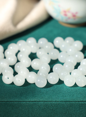 天然正品原矿和田玉圆珠羊脂白玉