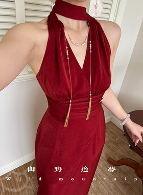 铜镀24k金珍珠串珠流苏项链 山野逸梦