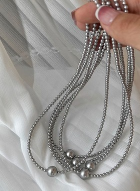 S925纯银真多麻灰色施家珍珠锁骨链复古简约单颗珍珠设计感项链