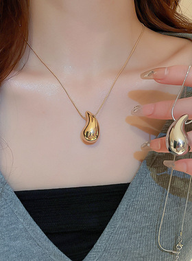 银针小辣椒立体水滴耳环法式复古光面夸张个性大号泪滴小众项链